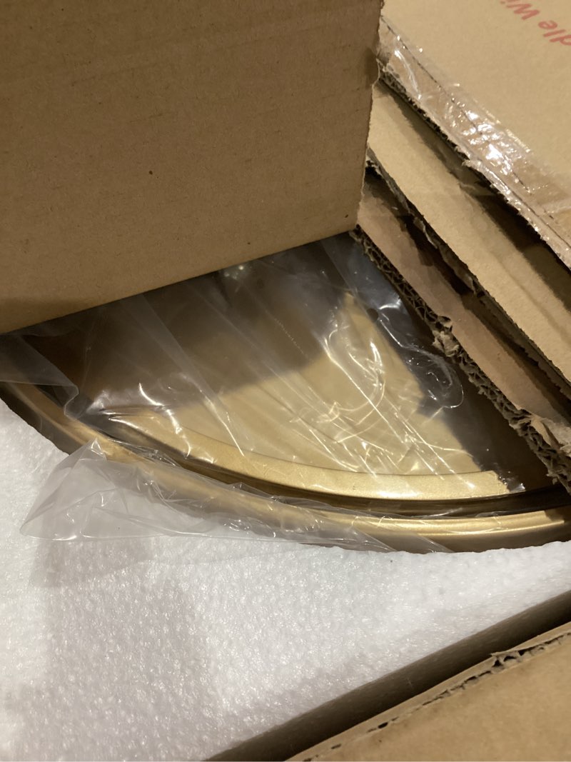 Condition photo showing As Is for 16" Flush Mount Ceiling Light, Farmhouse Style, Frosted Glass Shade,Brass Gold, for Living Room, Bedroom, Dining – CKCL4822-3W-BB Frosted Class & Brass Gold 16 Inch