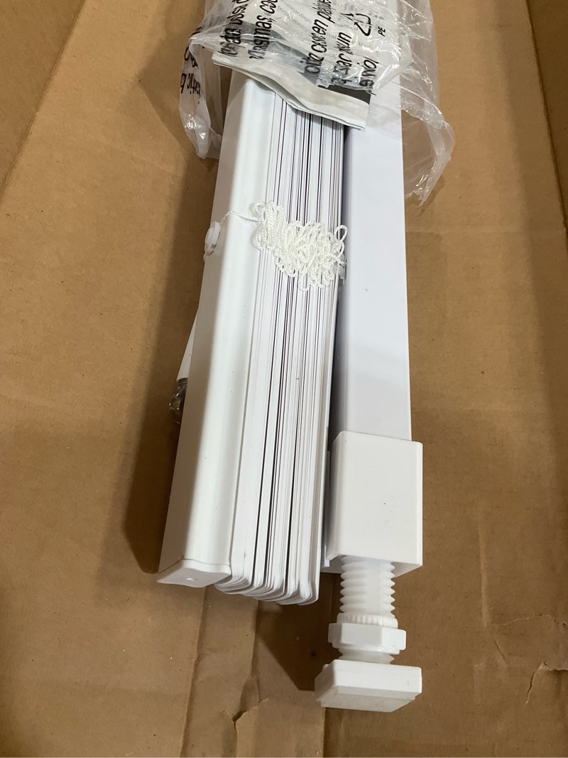 Condition photo showing As Is for lazblinds no tools no drill 1" vinyl mini blinds, cordless blinds for windows, light filtering horizontal window blinds & shades, 32" w x 64" h, white cordless-white 32" w x 64" h