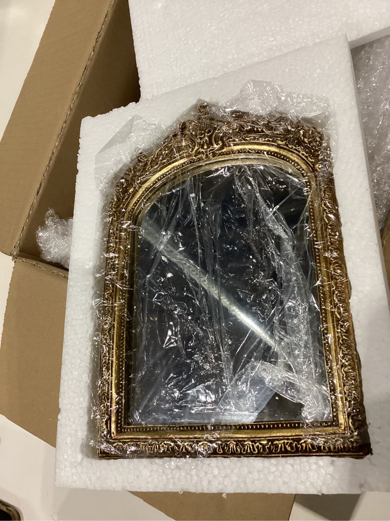 Condition photo showing New/Like New for 3 Styles Vintage Gold Mirror Set Wall Decorative, Vintage Wall Mirror Antique Hanging and Tabletop with Stand for Living Room Bedroom Dresser, Classic Home Wedding Decor(Retro Mixed Style)