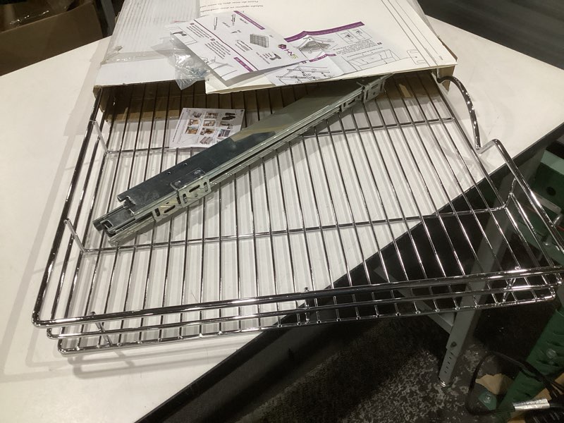 Condition photo showing Good Condition for holdn’ storage pull out cabinet organizer, heavy duty caddy w/lifetime limited warranty -26”w x 21”d - requires at least 27-1/4” cabinet opening, steel metal cabinet drawers slide out, chrome 26"w x 21"d