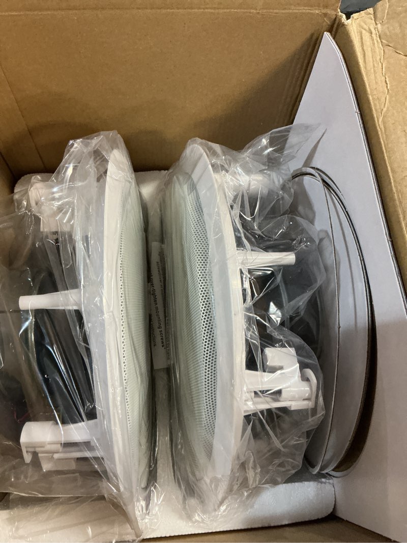 Condition photo showing New/Like New for polk audio rc80i 2-way premium in ceiling speakers 8" round perfect for damp and humid indoor/outdoor placement - bluetooth ceiling speakers, 1 pair 1 pair rc80i (8" round)