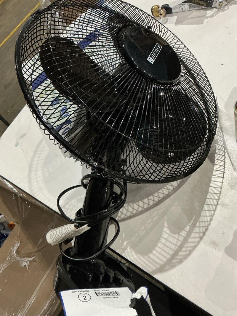 Condition photo showing As Is for 1k+ views last week utilitech 12-in indoor oscillating desk fan, in black item #4891682 | model #tp30-1a