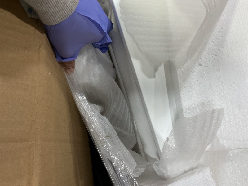 Condition photo showing Good Condition for Farmhouse Nightstand with Charging Station, Rustic Low Night Stand with 2 Drawers, Mid-Century Modern End Table with 4 Square Solid Wood Legs, Small Dresser for Bedroom, Home, White 2 Drawers White 1