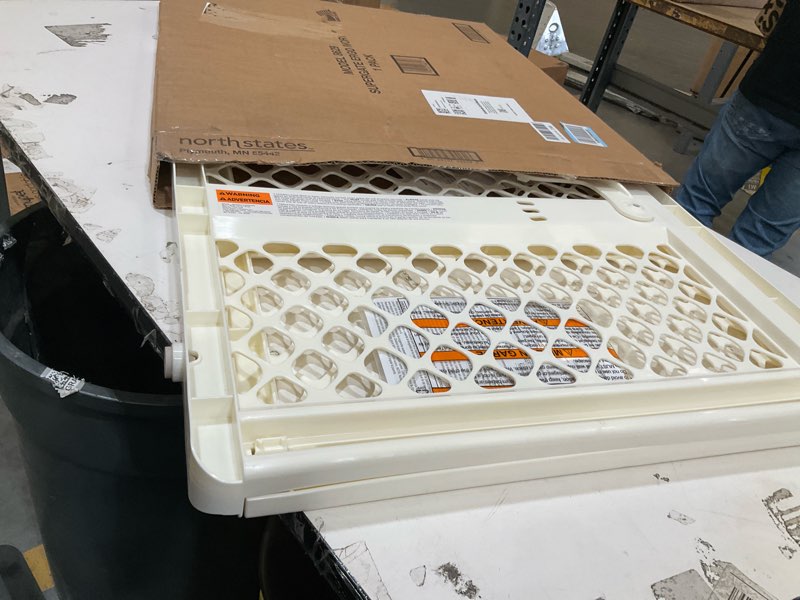 Condition photo showing Good Condition for toddleroo by north states 42” wide supergate ergo baby gate, made in usa: for doorways or stairways. includes wall cups. pressure or hardware mount. 26” - 42” wide (26" tall, ivory) (b0065adp4c)