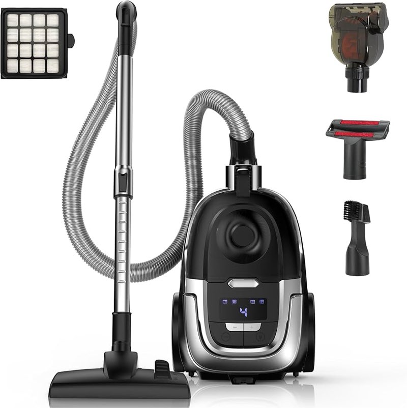 Zefiro Canister Vacuum Cleaner, 40Kpa 1600W Bagless Vacuum Cleaner,Lightweight Vacuum for Hard Floor