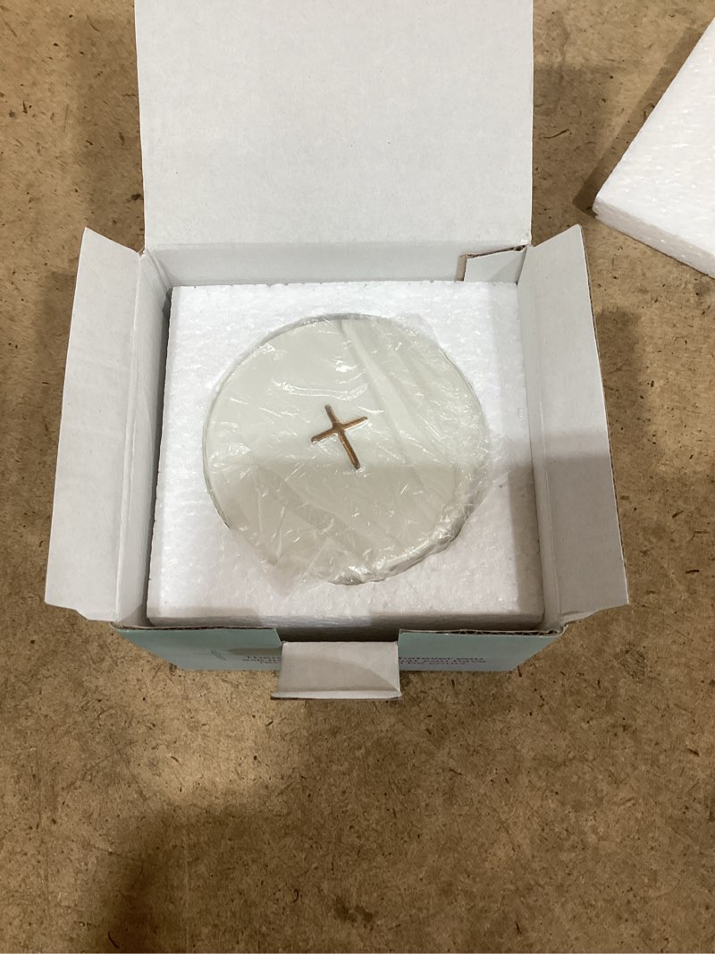 Condition photo showing New/Like New for sweet treasures gift – baptism gifts for boys and girls, first rosary with ceramic keepsake box and card, catholic first communion gift, christening and baby shower rosary beads, white