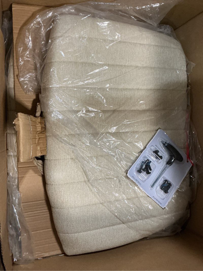 Condition photo showing As Is for (Missing Leg) DUMOS Criss Cross Chair Legged Office Wide Comfy Desk Seat, No Wheels Armless Computer Task Seating, Swivel Comfy Vanity Fabric Modern Home Height Adjustable Warm Beige Modern