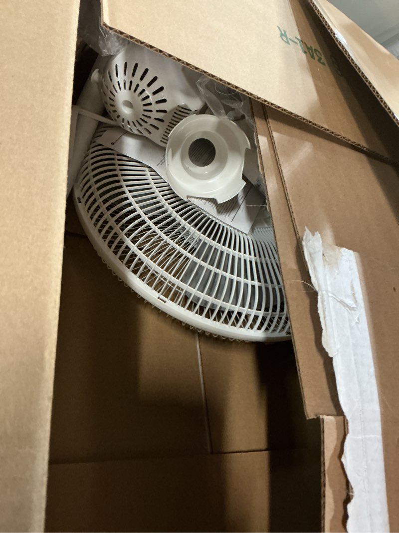 Condition photo showing As Is for EZ-Chill 16” Oscillating Pedestal Fan, 3-speed Options, 90-Degree Oscillating Head, Adjustable Height and Tilt, Powerful Air Flow, White, MTSP15-16AZ