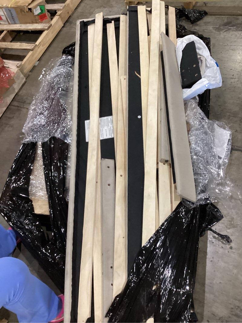 Condition photo showing As Is for allewie queen size platform bed frame with velvet upholstered headboard and wooden slats support, fully upholstered mattress foundation/no box spring needed/easy assembly, cream cream queen