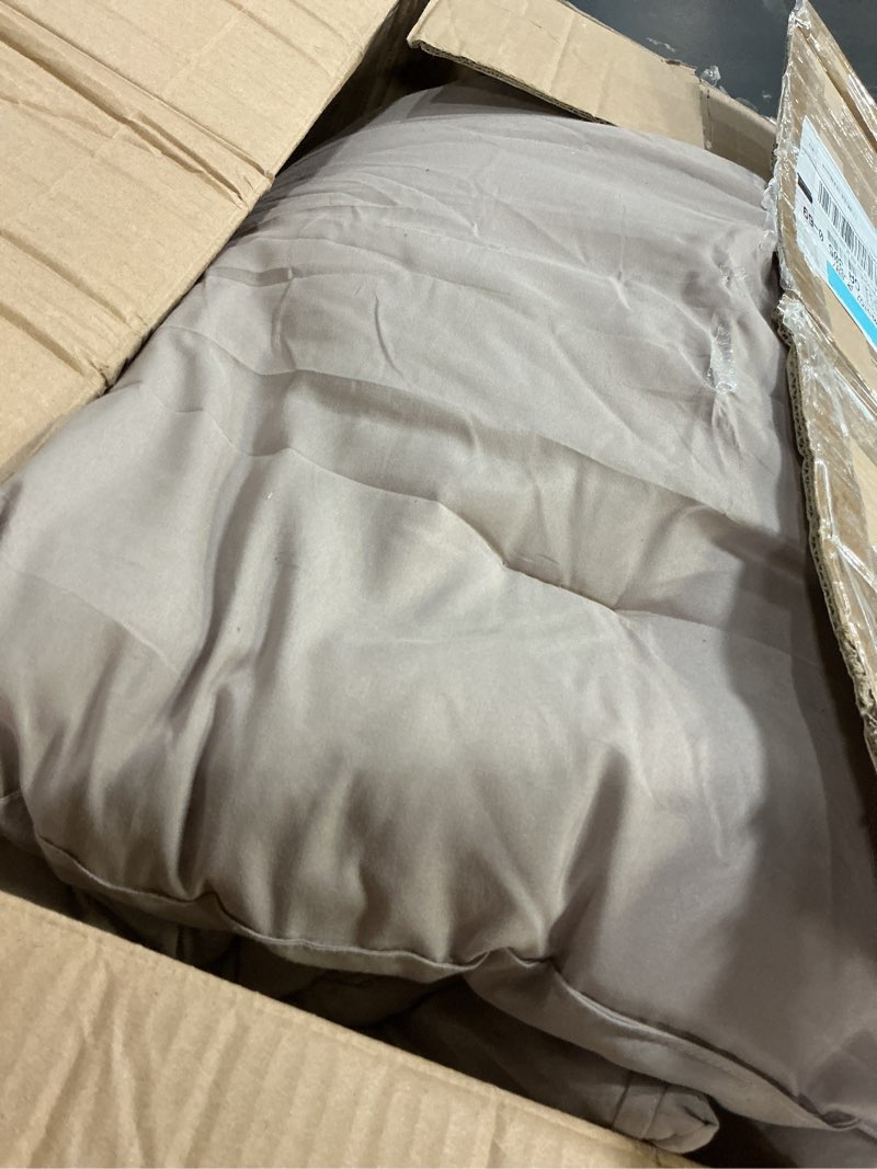 Condition photo showing As Is for Litanika Light Coffee Oversized King Comforter Set Super King Plus Size, 3 Pieces Lightweight Solid Bedding Comforter Set, All Season Fluffy Bed Set (128x120In Comforter & 2 Pillowcases) Light Coffee Super King Plus