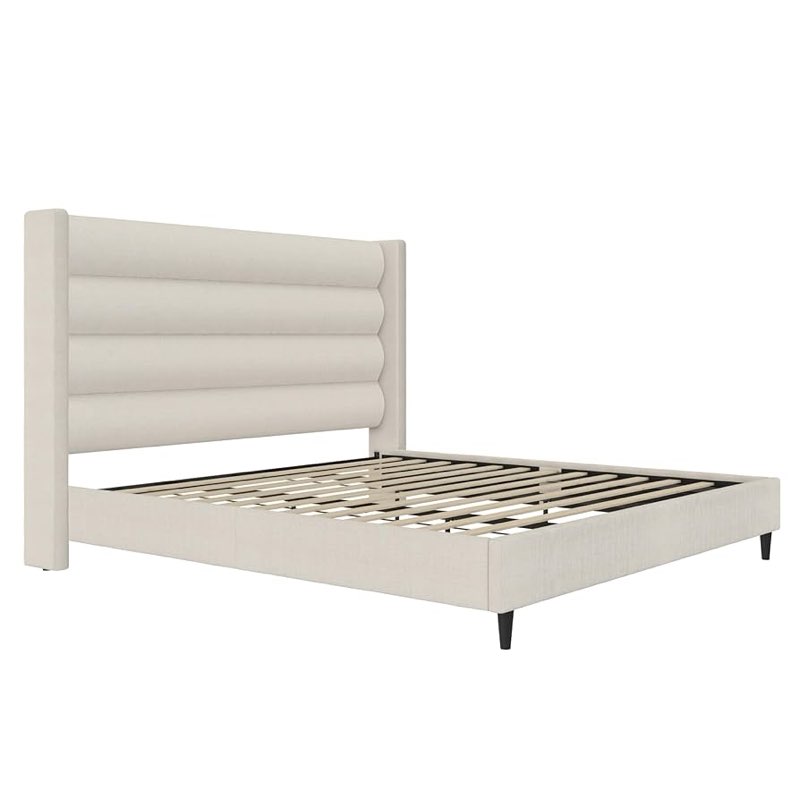 Louis Upholstered Bed Frame With High Tufted Headboard, King, Textured Ivory Canvas (incomplete Box 2 Of 2)