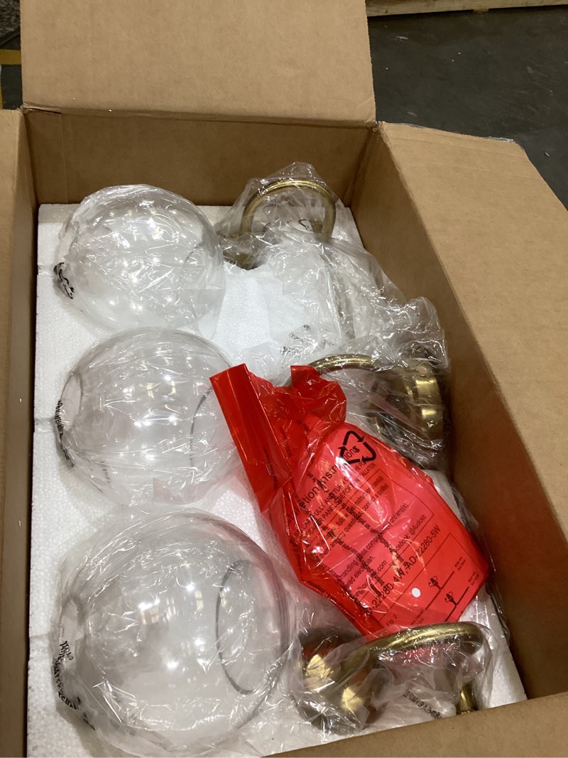 Condition photo showing New/Like New for bathroom light fixtures, 3-light brushed gold vanity lights with globe clear glass, champagne bronze vanity lighting fixtures over mirror, ad-22280-3w-gd gold, 3-light