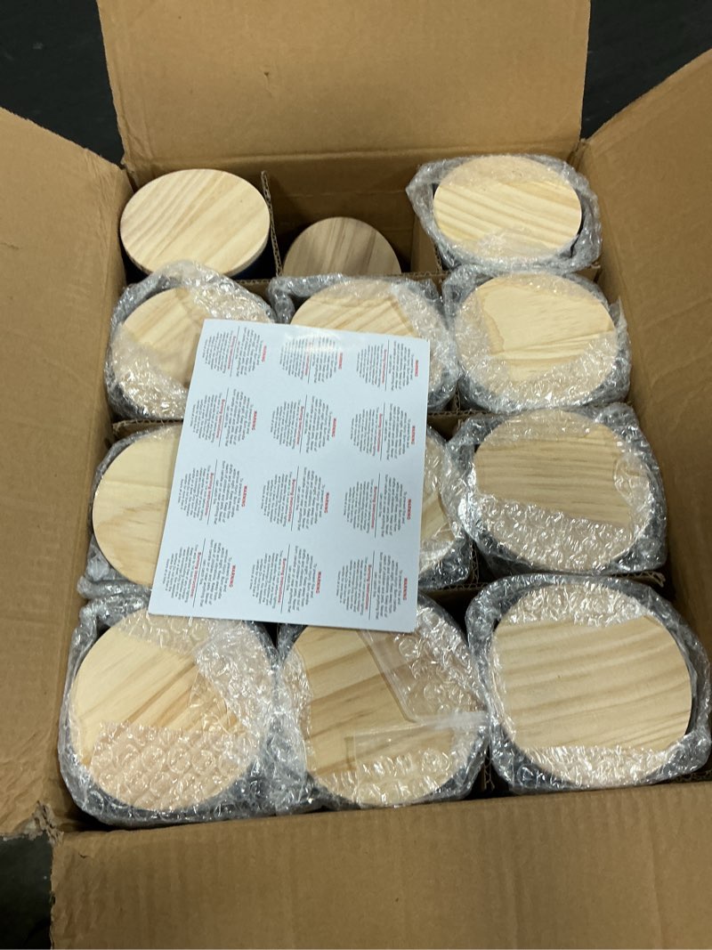Condition photo showing Good Condition for showin thick candle jars for making candles 12 pcs, 7 oz empty jars with wood lids for candle making, sample container, frosted blue frosted blue 7oz