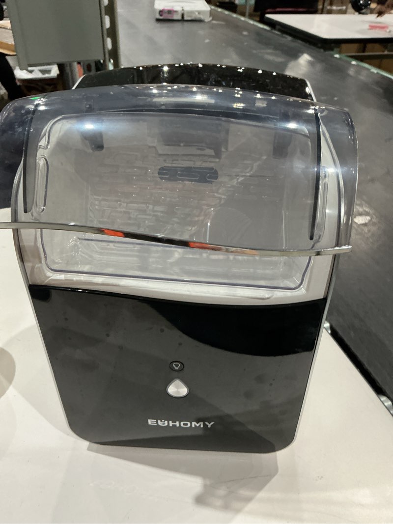 Condition photo showing As Is for euhomy smart nugget ice maker countertop, sonic ice maker machine with app control, ready in 7 mins, 40lbs/24h, self-cleaning, portable pebble ice makers with hanging ice scoop for home/kitchen/office dark