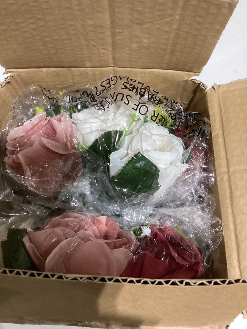 Condition photo showing Good Condition for blosmon flower centerpieces decoration for table: 2 pcs burgundy & dusty rose & creamy white fake roses kissing flower for wedding - artificial silk floral arrangements home party diy decoration burgundy & dusty rose & creamy white 2
