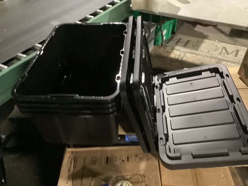 Condition photo showing As Is for iris usa utb-27 27 gallon utility tough tote, 4 pack, 27 gal, black/black, 4 piece