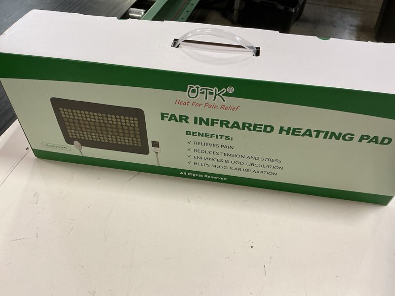 Condition photo showing New/Like New for utk far infrared heating pad for back, 5x pain relief for waist, abdomen, thigh, hip, hot to 159?, fsa-hsa eligible, natural jade & tourmaline, auto shut off, 21" x 31'' large size, gift for women men