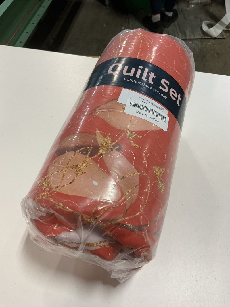 Condition photo showing New/Like New for burnt orange quilt sets queen size,3 pieces floral queen quilt set terracotta leaf quilt soft bedspread queen size bedding set for all-season (96"x90") queen(96"x90") terracotta