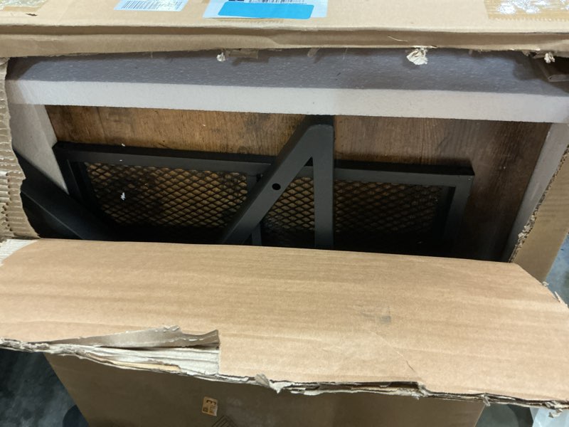 Condition photo showing Good Condition for LVB Rustic Coffee Table, Industrial Metal Wood 2 Tier Cocktail Tea Table with Storage for Living Room, Farmhouse Wooden Rectangle Center Table with Mesh Shelf for Office Bedroom, 39 inch, Rustic Brown