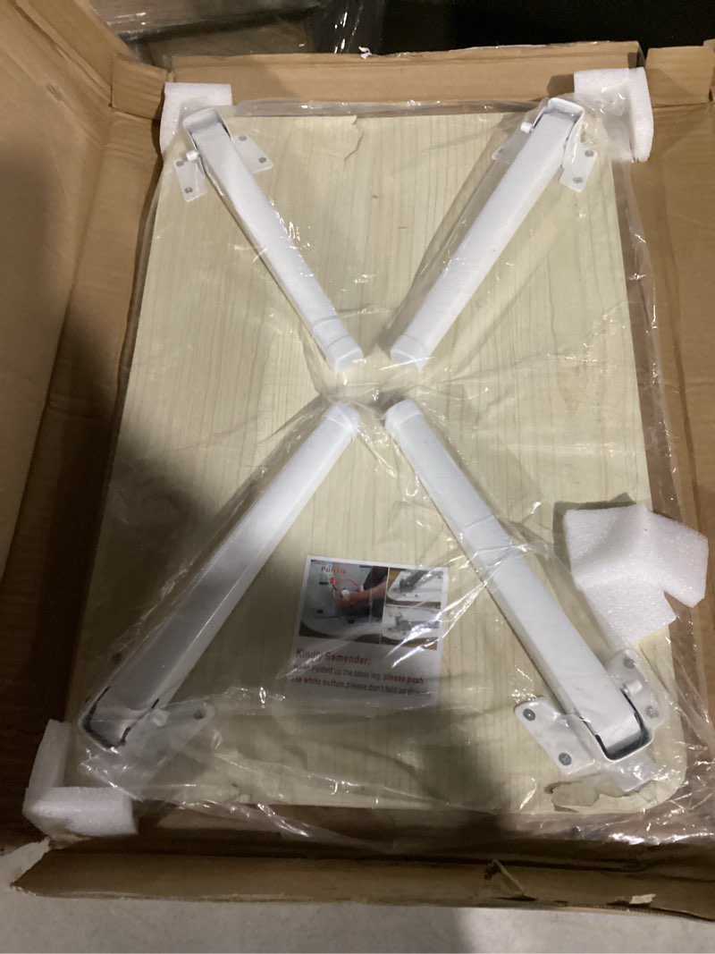 Condition photo showing As Is for Foldable Laptop Desk for Bed, Bed Laptop Table, Foldable Portable Lap Bed Tray, 23.6 Inch Floor Table for Drawing, Reading and Writing, Oak White Oak