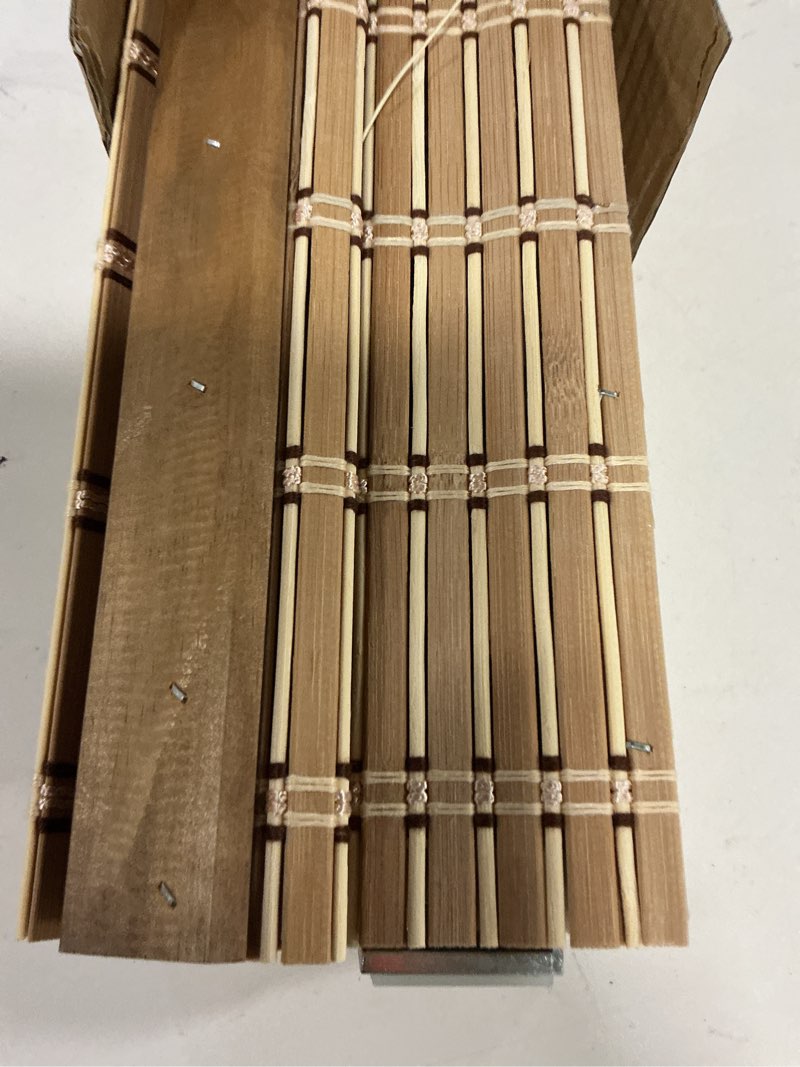 Condition photo showing Good Condition for LazBlinds No Tools No Drill Cordless Bamboo Roman Shades, Privacy Window Treatment, Roll Up Bamboo Blinds for Windows 33'' W x 64'' H, Natural Privacy-natural 33\" W x 64\" H