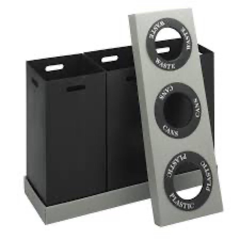 Safco Trash Can Recycle Bin Combo, 28 Gallon Each (2 Bin), At Your Disposal Recycling Center, Black/Grey Two 28-Gallon Bins