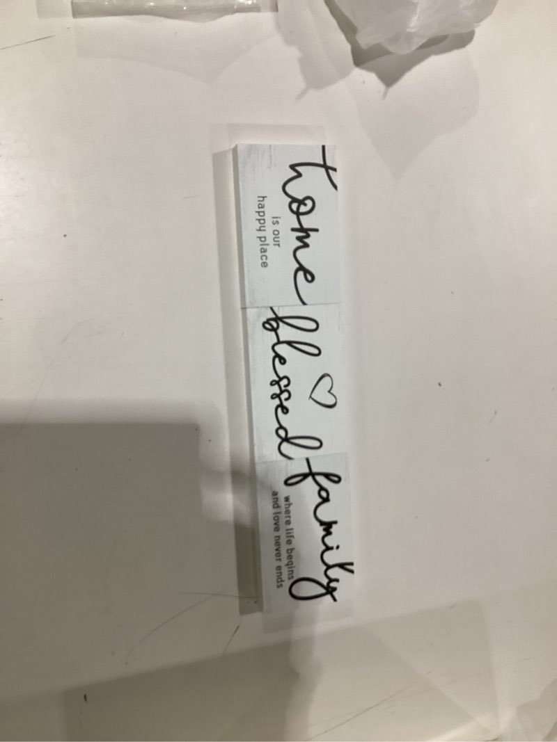 Condition photo showing New/Like New for Jetec 3 Pcs Family Home Blessed Rustic Wood Sign Mini Wood Decorative Farmhouse Woodworks Table Shelves Decorations Sign for Bedroom Kitchen Living Room Table Decor(White,4.25 x 2.76 x 0.59 in) White 4.25 x 2.76 x 0.59 in