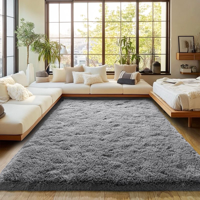 Dark Gray Fluffy Rug Plush Carpet for Bedroom Dorm, Non-Slip High Pile Rug, Shag Rug for Playroom Nu 10x14Ft