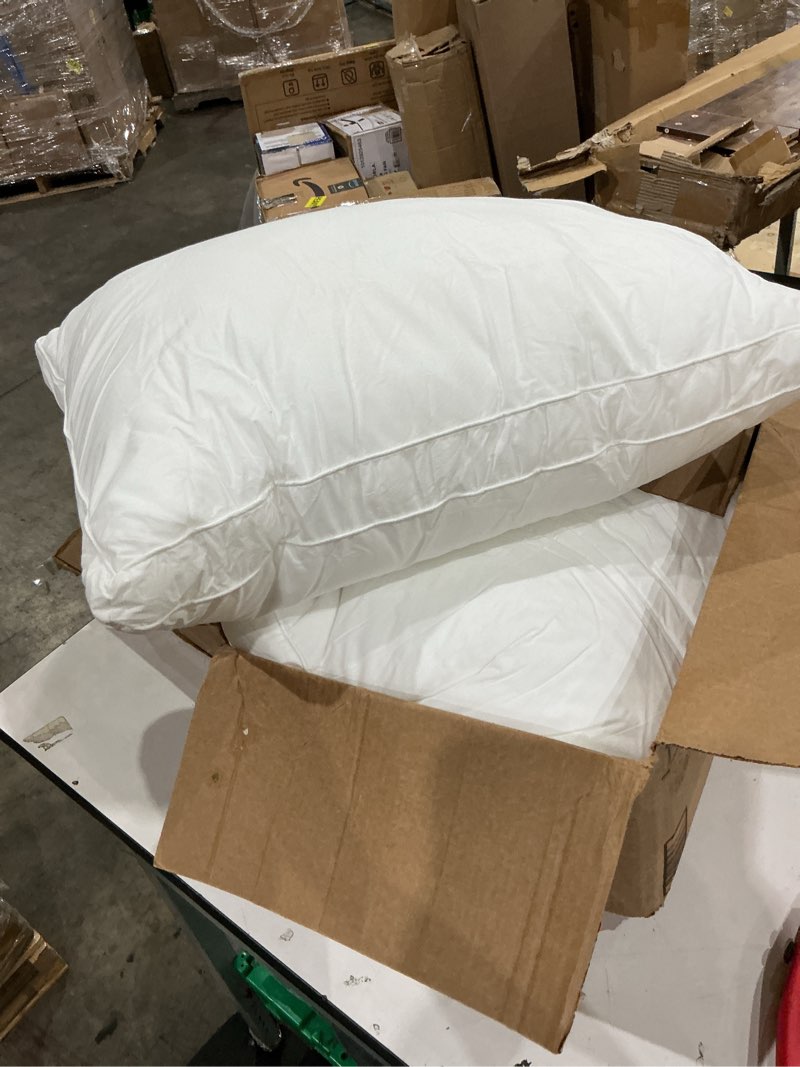 Condition photo showing As Is for bed pillows for sleeping- set of 2, soft & fluffy with down alternative filling - hotel luxury quality, gusseted pillow for back, stomach & side sleepers - breathable, comfy & cozy  white