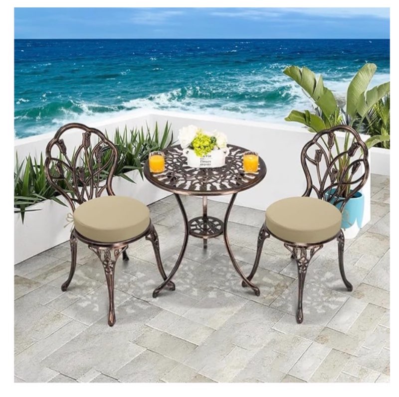 idee-home outdoor bistro chair cushions, 15”x15”x 3” thick outdoor round seat cushions set of 4 with ties, waterproof round patio furniture for garden