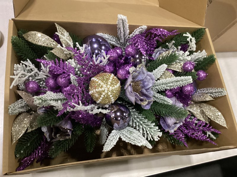 Condition photo showing New/Like New for Christmas Table Centerpiece, Christmas Faux Flowers Pine Branches Ornaments Berries in Wood Box for Shelf, Mantel, Windowsill Decor - Winter X'Mas Arrangement for Home Indoor Outdoor - 20~22 Inch