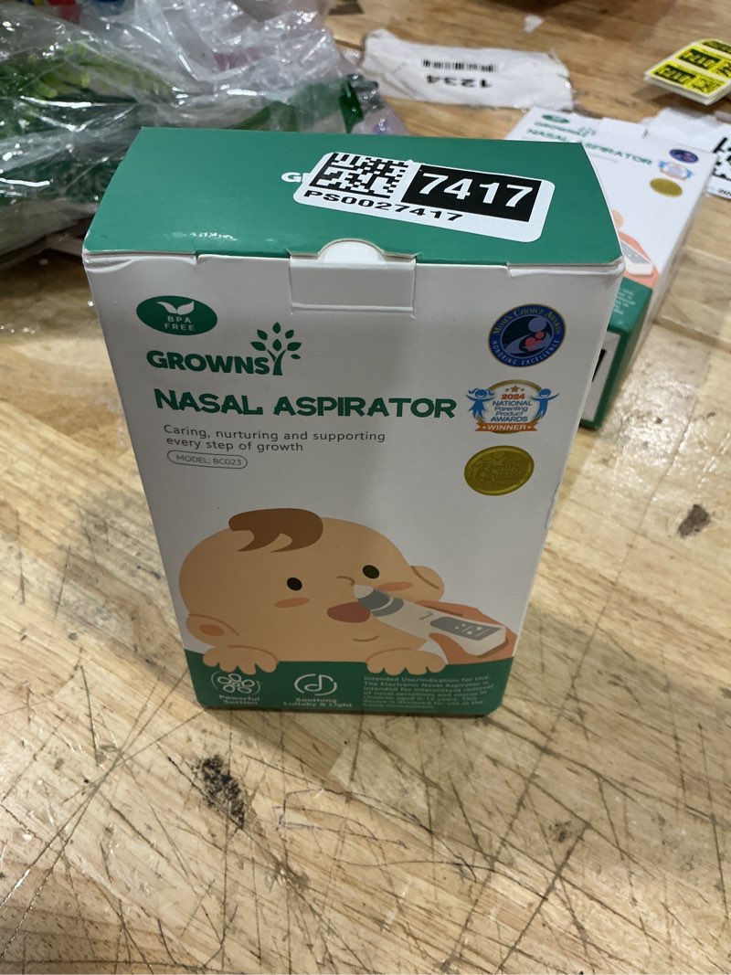 Condition photo showing New/Like New for grownsy nasal aspirator for baby, electric baby nose sucker with larger suction chamber and more powerful suction, automatic nose cleaner with music and light soothing function grey