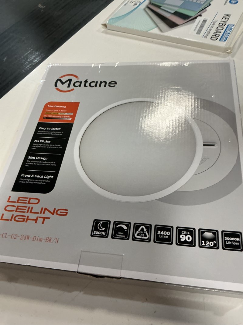 Condition photo showing New/Like New for matane 12 inch led flush mount ceiling light fixture with night light, 24w 2400lm 3000k/4000k/5000k selectable, dimmable led ceiling lights for bedroom, dining room, kitchen, round white white 12 inch 1pack