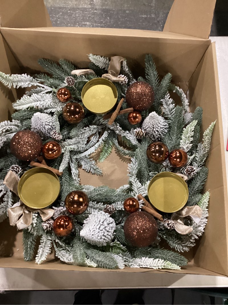 Condition photo showing New/Like New for Large Christmas Dining Table Centerpiece Wreath Decoration, 3 Arms Christmas Candlestick Wreath Arrangement for Home Indoor Dining Room Kithchen Decor, 28 Inch Diameter