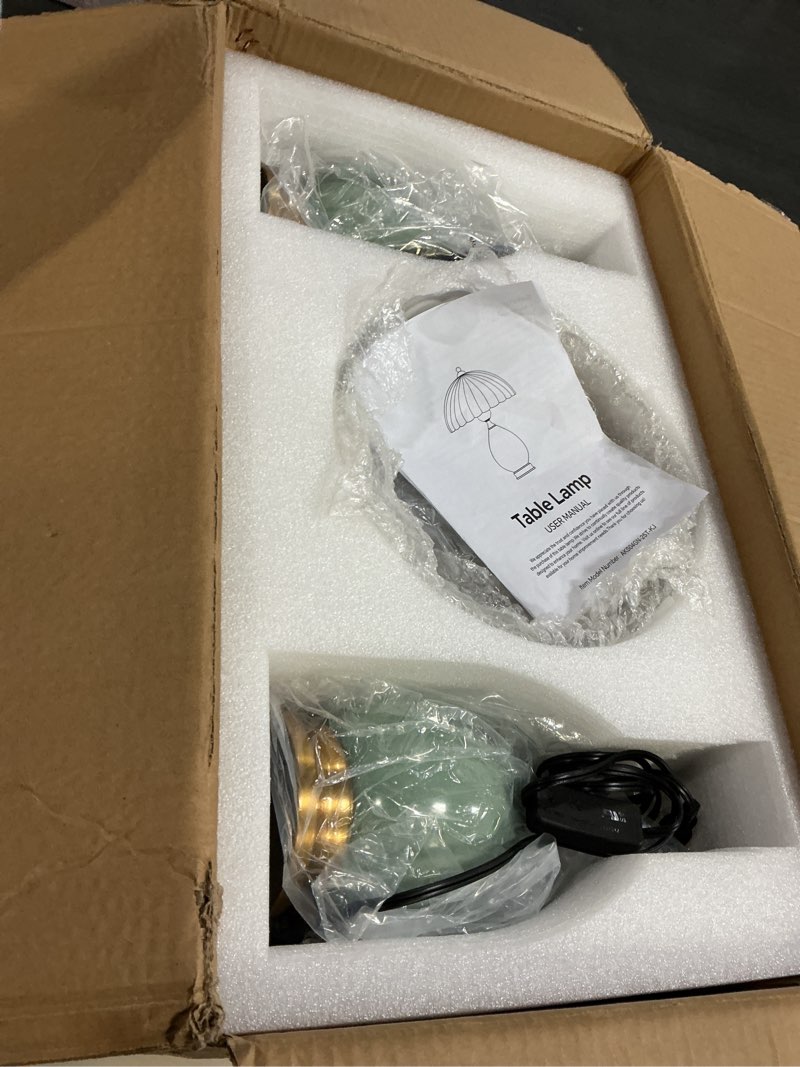 Condition photo showing Good Condition for Ceramic Table lamp Set of 2, Modern Bedside Lamps Green Mid Century Vintage Desk Lamp Retro Glass Mushroom Traditional Lamp for Nightstand Living Room Bedroom Home Decor (S04GN-2PACK)