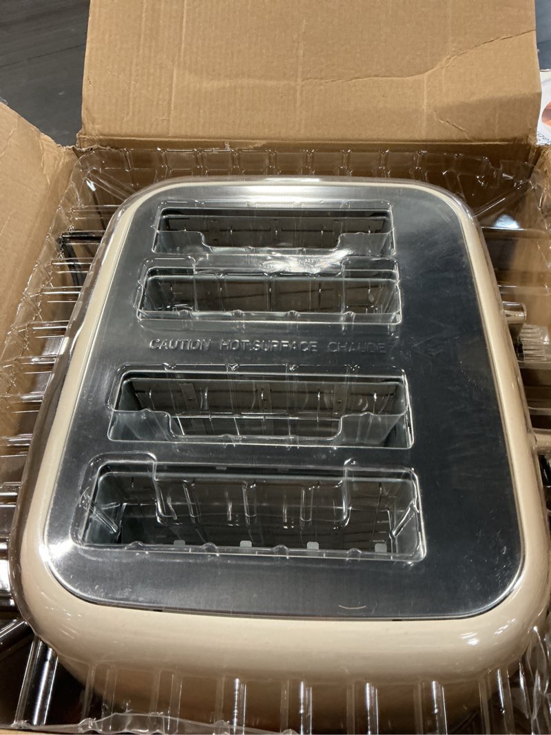 Condition photo showing Good Condition for roter mond toaster 4 slice retro stainless steel with extra wide slots bagel, defrost, reheat function, dual independent control panel, removable crumb tray, 6 browning levels, cream white