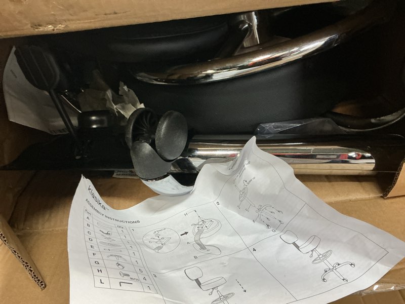 Condition photo showing As Is for drafting chair with backrest, adjustable foot rest height rolling stool with wheels, leather swivel work shop office stools chairs,