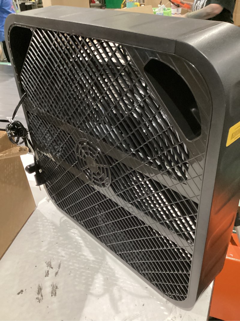 Condition photo showing As Is for utilitech 20-in high velocity indoor box fan, in black