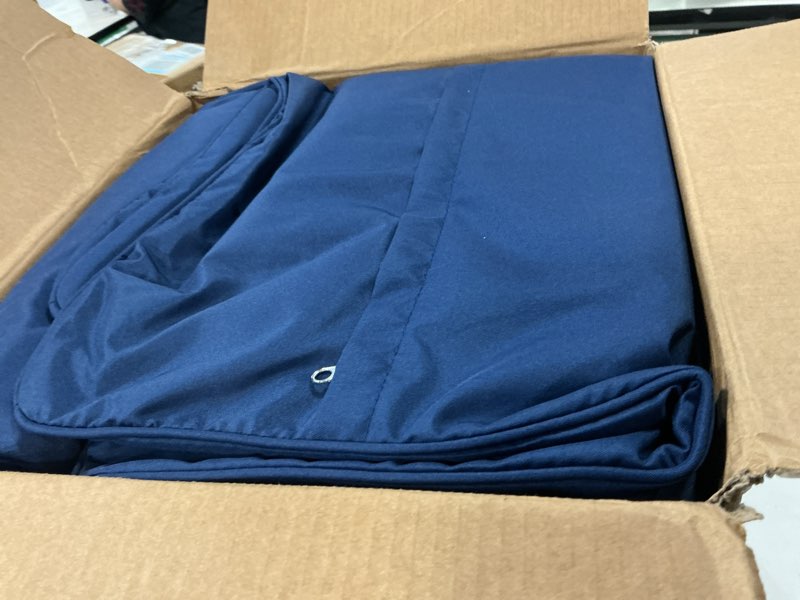 Condition photo showing Good Condition for 24x24 inch outdoor chair cushions set of 2, patio furniture cushions - removable cover, water-repellent, fade-resistant, non-slip bottom & straps, replacement for deep seat sofa & couch - navy navy 2 pack | 24''x24''