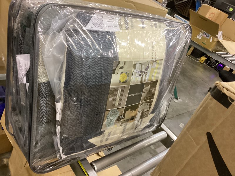Condition photo showing New/Like New for Madison Park Reversible Quilt Cabin Lifestyle Plaid Design - All Season, Breathable Coverlet Bedspread Bedding Set, Matching Shams, Ridge Grey King/Cal King(104"x92") 6 Piece Ridge Grey 6 Piece King/Cal King