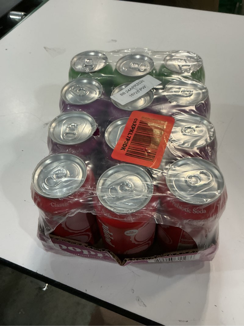 Condition photo showing New/Like New for (BB:24/04/2026) Poppi Sparkling Prebiotic Soda Beverage with Apple Cider Vinegar, Seltzer Water and Fruit Juice, Soda Staples Variety Pack, 12 FL Oz, Pack of 12, Packaging May Vary (Variety) Soda Staples 12 Fl Oz (Pack of 12)