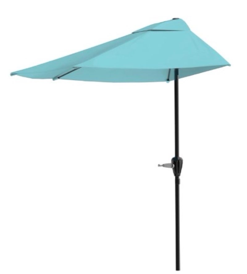 Half Umbrella Outdoor Patio Shade - 9 ft Patio Umbrella with Easy Crank - Small Canopy for Balcony, Table, or Deck by Pure Garden (Blue)