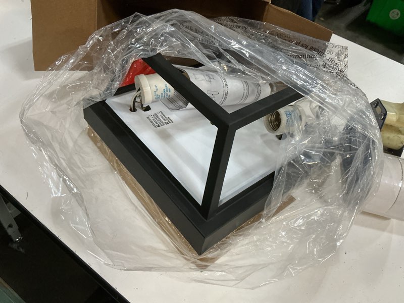 Condition photo showing As Is for project source wayman 2-light 10.37-in matte black indoor/outdoor flush mount light