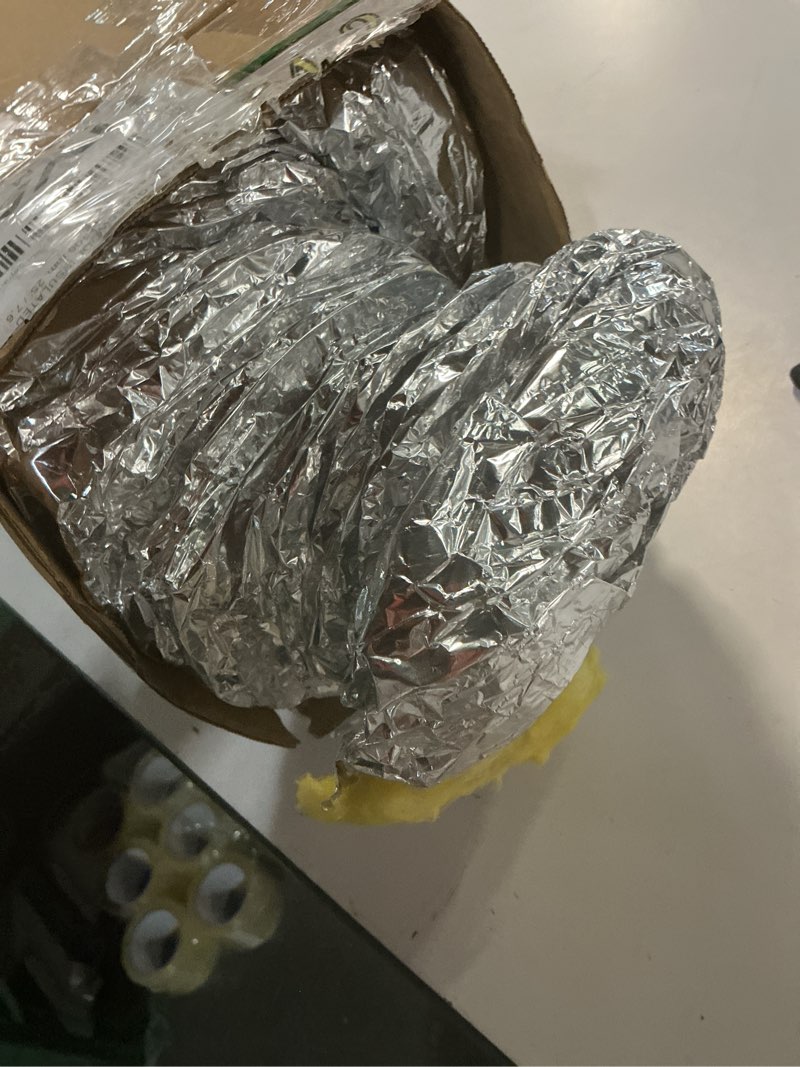 Condition photo showing As Is for 4" Inch Flexible Aluminum Ducting Hose Insulated R-4.2 Air Duct Pipe for for Heavy Duty HVAC & Exhaust Ductwork Insulation - 25' Feet Long 4 Inch - 25 Feet