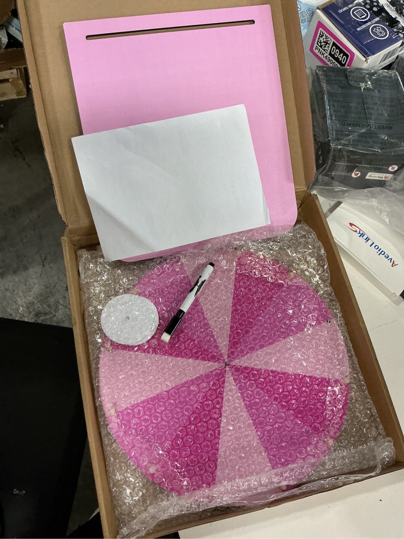 Condition photo showing Good Condition for 11.4 inch spinning wheel erasable raffle spin the wheel game with stand and arrow wooden prize tabletop spinner raffle roulette for wedding family bridal party baby shower games(pink)