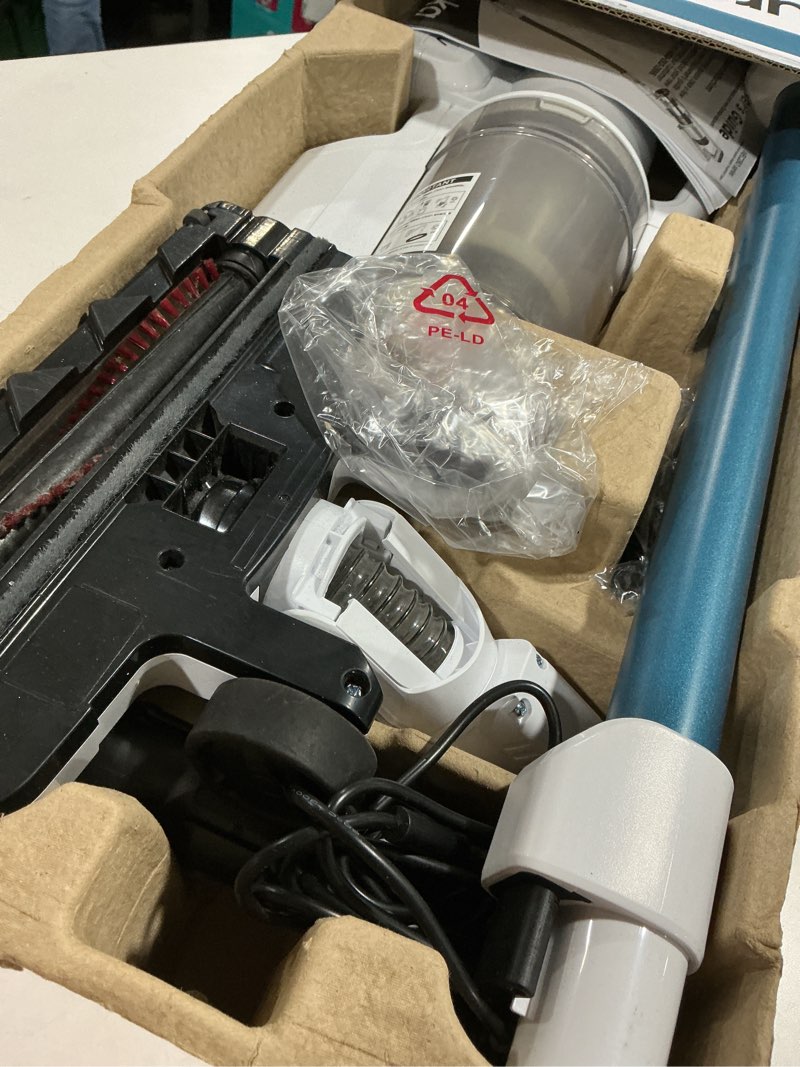 Condition photo showing As Is for Eureka RapidClean Pro NEC280TL Cordless Stick Vacuum Cleaner – Lightweight 5.3 lbs, 40-Min Runtime, LED Headlights, 3 Power Modes, Ideal for Pet Hair, Hard Floors & Carpets Blue NEC280TL