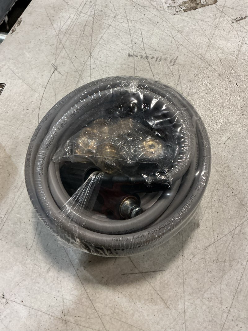 Condition photo showing New/Like New for giraffe tools pressure washer hose 25ft x 1/4", 3200 psi pressure washing hose, kink resistant, heavy duty power washer hose, m22 to 3/8" quick connect couplers for replacement, 7 accessories 7 quick connectors 25ft