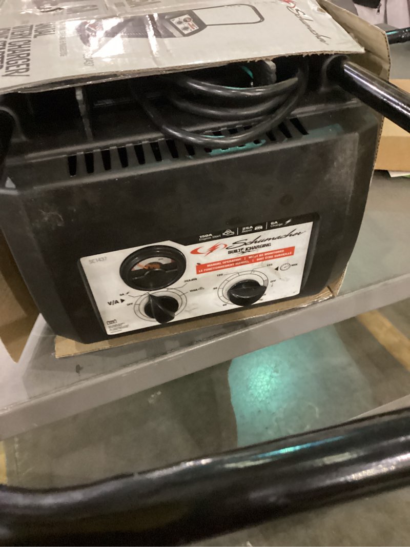 Condition photo showing As Is for Schumacher Electric Wheeled Manual 6A Car Battery Charger and 150A Engine Starter, 2-in-1 Solution, 25A Boost, for 12V Power Sport, Automotive, and Marine Batteries, SC1437 150 Amp