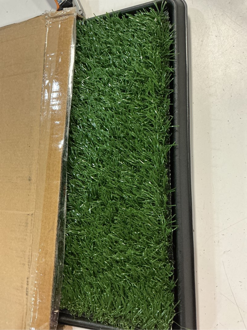Condition photo showing New/Like New for artificial grass puppy pad with tray 16x20 inch | reusable indoor & outdoor dog potty training mat system | washable fake grass pet housebreaking pad for puppies & small to medium dogs by petmaker small 3-layer system