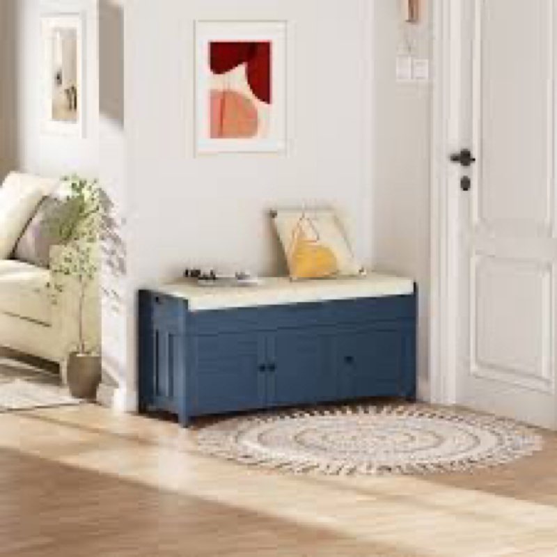 43.5" Entryway Bench with Hidden Shoe Storage and Cushion
